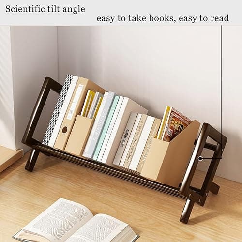 Fox Claw Wood Tilting Bookcase in Living Room/Home/Office, Desktop Book Shelf Organizer Bookshelves Storage Rack for CDs/Magazine/Books Display (Coffee, 16"-L) thumbnail 3