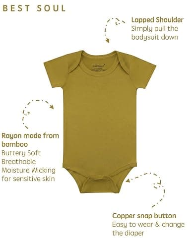 BestSoul Baby Solid Bodysuit - Super Soft Rayon made from Bamboo - Short Sleeve Long Sleeve Newborn Infant Boy Girl - 5-Pack thumbnail 2