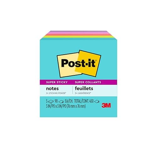 Post-it Super Sticky Notes, 5 Sticky Note Pads, 3 x 3 in., School Supplies, Office Products, Sticky Notes for Vertical Surfaces, Monitors, Walls and Windows, Supernova Neons Collection thumbnail 12