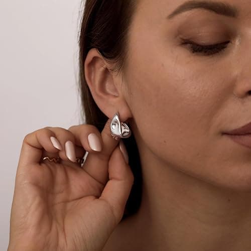 Kyerlyn Chunky Gold Earrings for Women, 14K Gold/Silver Plated Statement Geometric Dangle Drop Earrings Chunky Trendy Knot Stud Hypoallergenic Fashion Jewelry Gift thumbnail 3