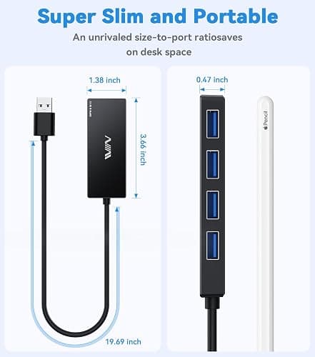 USB 3.0 Hub,4 Port USB Splitter Extender Portable Adapter Multiport Data Hub for Laptop,Xbox, Flash Drive,HDD,Console,Camera,Keyborad,Mouse Windows,Mac OS PC,Not Designed to Charge Devices-Black thumbnail 4