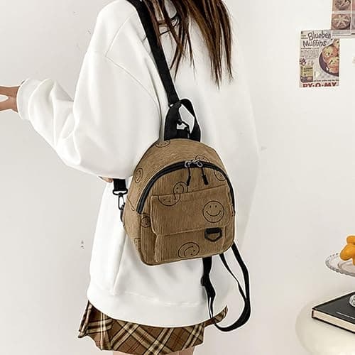 Small Backpack Purse Cute Mini Corduroy Bookbag Toddler Backpack School Bags for Women Girls Boys Teens Kids (brown) thumbnail 4