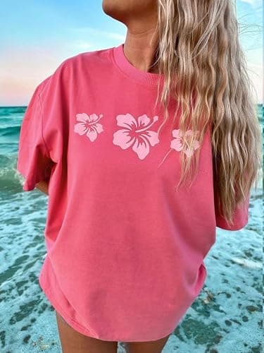 Women's Oversized Hawaiian Graphic T Shirt Retro Tropical Floral Short Sleeve Tee Casual Summer Beach Vacation Tops thumbnail 5