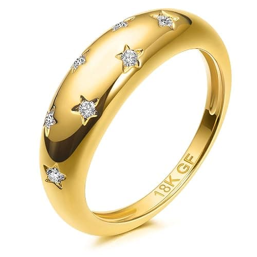 AllenCOCO Chunky Gold Plated Rings for Women - Trendy Cubic Zirconia 14k Gold Filled Stackable Rings - Image 1