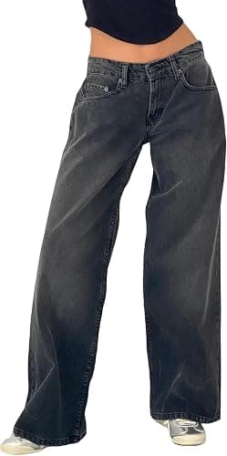 Women's Y2k Low Rise Baggy Jeans Washed Straight Wide Leg Denim Pants Casual Loose Vintage Fit Boyfriend Jean Denim Pants - Image 1
