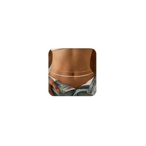 CHESKY Gold Waist Chain, Dainty 14k Gold Plated Belly Chain Adjustable Waterproof Body Chain Bikini Waist Beads for Women Satellite Beads Diamond Pearl Chain Dainty Body Chain Jewelry for Women - Image 1