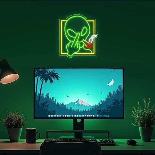Green Alien Dimmable LED Neon Sign | Wall Decor for Bedroom, Game Room & Home Bar | Kids Birthday Gift thumbnail 3