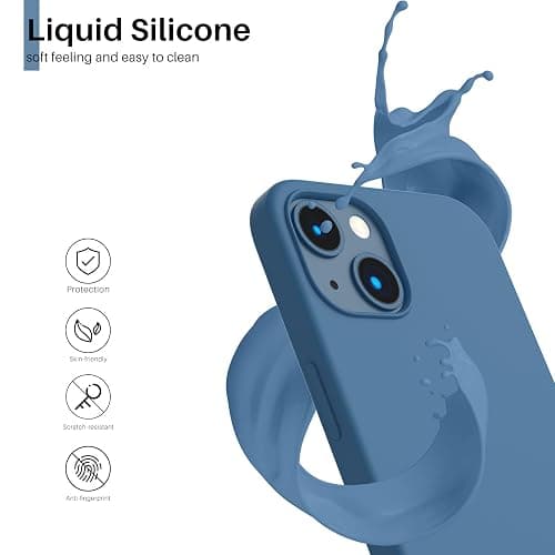 ORNARTO Compatible with iPhone 13 Case 6.1, Slim Liquid Silicone 3 Layers Full Covered Soft Gel Rubber Phone Case Protective Cover 6.1 Inch-Blue thumbnail 3
