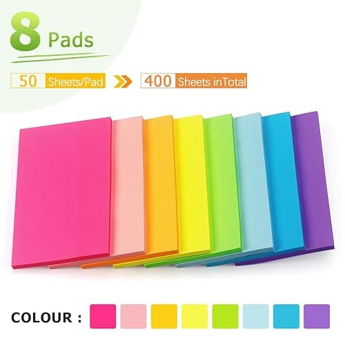 Sticky Notes 3x5 in, Bright Colors, 8 Pads, 50 Sheets/Pad Total 400 Sheets | Large-sized Self-adhesive Notepad thumbnail 4