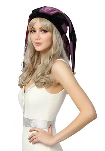 ANDHOM The Middle Ages Jester Cosplay Hat Medieval Clown Cape Bells Adult Joker Halloween Carnival Party Hat thumbnail 4