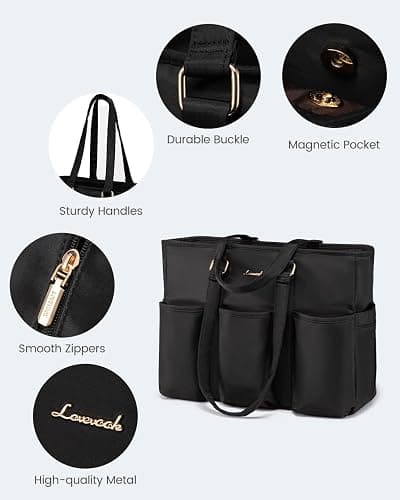 LOVEVOOK Laptop Tote Bag for Women Work, Teacher Tote Bag Nurse Bag With Large Cup Holder, Utility Professional Computer Bag For Work/Travel/College/Daily, Large Purse Handbag With Multi Pockets thumbnail 8