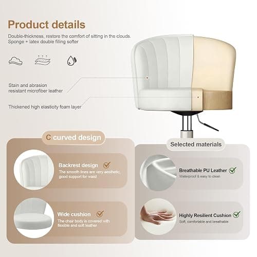 HDHNBA Small Desk Chair Round Rolling Chair with Back PU Leather Height Adjustable Swivel Vanity Work Computer Stool Chair for Home Office Bedroom thumbnail 4