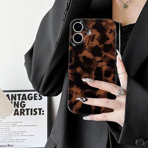 XQAGU Cute Phone Case for iPhone 17 Case Amber Pattern Leopard Full Camera Protective Slim Shockproof Cool Trendy Aesthetic-Brown Tortoise Shell thumbnail 4
