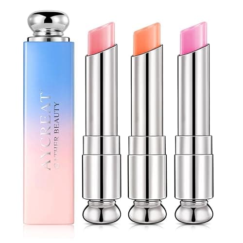 3Packs Colour Changing Lip Balm - Tinted Lip Balm Clear Flower Jelly Lipstick,Nutritiousv Moisturizer lip Balm Temperature Color Change Natural Lipstick Lip Repair Protection For Teenage Girl - Image 1