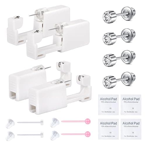QWALIT 2 pairs Ear Piercing Kit Ear Piercing Gun Kit Self Piercing Earrings Piercing Kit Disposable Earring Gun Piercing Kit with Earring Studs Self Ear Piercing Kit at Home Screw Back Earring - Image 1