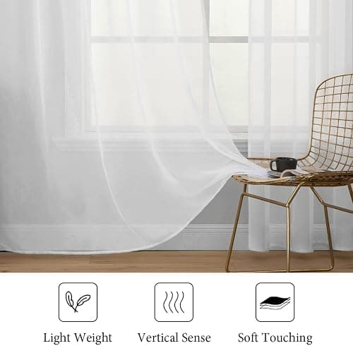 MIULEE 2 Panels White Sheer Curtains for Living Room 54 X 84 Inches | Window, Solid Color, Elegant Window Voile Panels, Bedroom, Living Room, Drapes, Treatment thumbnail 4