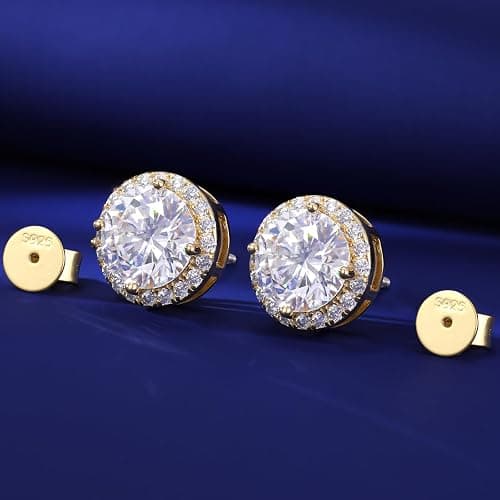 Moissanite Halo Earrings Stud Screw Back 0.2-8.0ct 3-10mm 18K White Gold Plated 925 Sterling Silver Lab Round Cut Brilliant Moissanite Halo Earrings for Women Men thumbnail 6