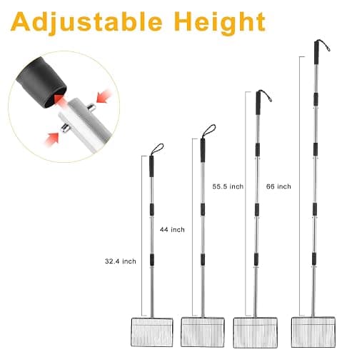 10 Inch Large Chicken Poop Scooper, 5 in 1 Chicken Coop Scoop with 22" to 67" Adjustable Stainless Steel Handle, Litter Sifting Shovel for Chicken Coop, Farm, Sheep Pen, Cat Litter, Stable Cleaning thumbnail 2