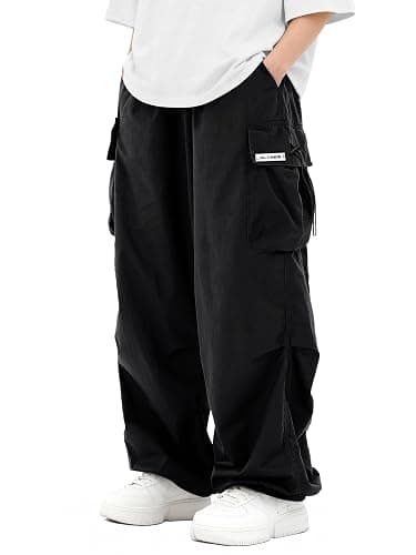 PLEPAN Mens Baggy Cargo Pants Loose Fit Casual Parachute Pants Elastic Waist Drawstring Streetwear Joggers Sweatpants thumbnail 4