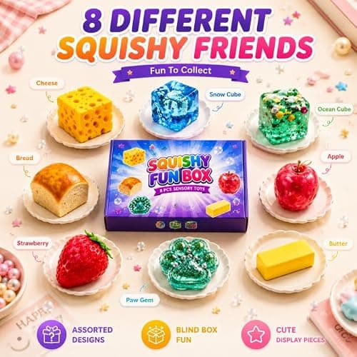 8-Piece Squishy Fun Box Mystery Set, Blind Box Malt Sugar Creative Slow Return Squishies Relief Hand Relax Desk Decor Party Favor Gifts for Adult (Style 1) thumbnail 5