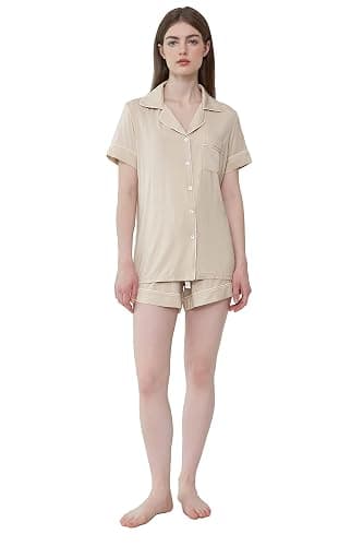 Cherrydew Women Bamboo Viscose Super Soft Comfy Summer Cooling Short Sleeve Button Down Pajama Shorts Set S-XXL thumbnail 2