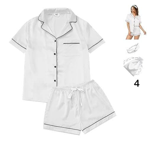 4Pcs Womens Satin Silky Pajama Sets Short Sleeve Shirt XS-4XL Floral Pajamas Set Soft PJ Loungewear Sleepwear - Image 1