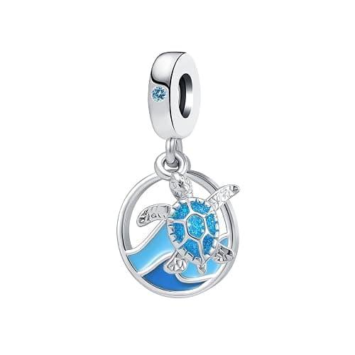 QeenseKc Sea Turtle Animal Tortoise Slipper Shoe Charm Hot Summer Beach Bule Enamel Bead for Pandora Bracelet thumbnail 2