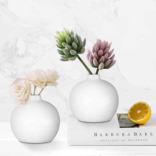 YAJODI Ceramic Vase Small White Vase- Flower Vases for Home Decor, Dry Flower Vases for Modern Farmhouse, Living Room Decoration, Table Décor, Bookshelf, Mantle, Entryway (White) thumbnail 6