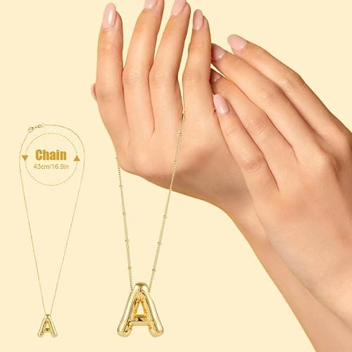 Necklace, 14k Gold Plated Balloon Initial Necklace Personalized Balloon Alphabet Pendant Necklaces Jewelry Gift for Women Girls thumbnail 2