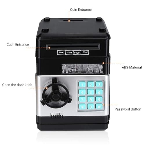 Renvdsa Cartoon Electronic ATM Password Piggy Bank Cash Coin Can Auto Scroll Paper Money Saving Box Gift for Kids (Black) thumbnail 4