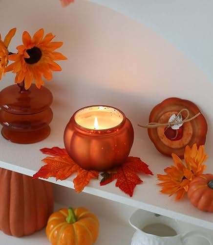 Pumpkin Shaped Candles, Pumpkin Spice Scented Candles, Autumn Candle for Thanksgiving, Fall Candle Gift for Home, 12oz, Farmhouse Pumpkin Decor thumbnail 2