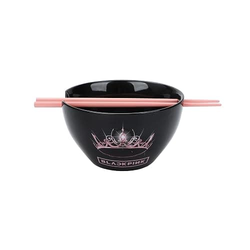 Bioworld Blackpink Crown and Logo Ceramic Ramen Bowl and Plastic Chopsticks Set - Image 1