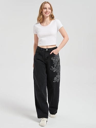 Xineicy Jeans for Women Y2k Grunge Baggy Jeans Mid-Low Waist Barrel Vintage Gothic Denim Pants Streetwear thumbnail 4