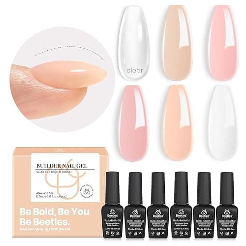 Beetles Builder Gel Set, Soft Nude Whisper 6 Colors 8 in 1 Strengthening Building Instant Apex & Nail Extension for Beginners DIY Salon at Home,Nude Pink Builder Nail Gel,UV & LED Lamp Needed thumbnail 9
