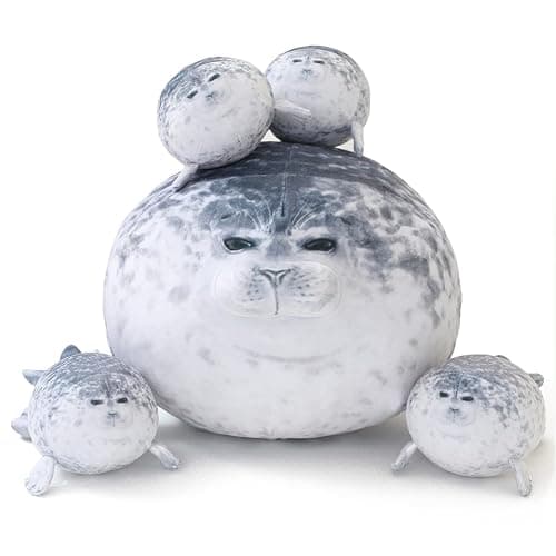 SQEQE Chubby Seal Pillow Plush with 4 Baby Seal Plushies in Her Tummy, Stuffed Cotton Plush Animal Toy Gift for Kids - Image 1