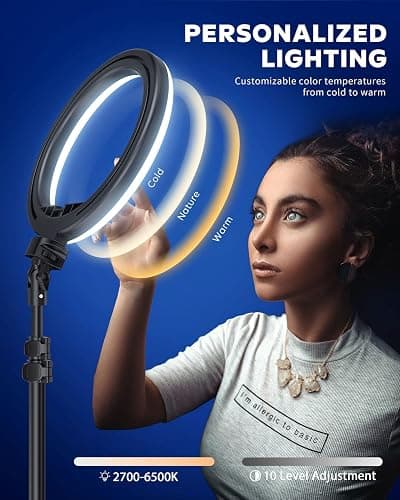 Kaiess 10.2" Selfie Ring Light with 65" Adjustable Tripod Stand & Phone Holder for Live Stream/Makeup, Upgraded Dimmable LED Ringlight for Tiktok/YouTube/Zoom Meeting/Photography thumbnail 2