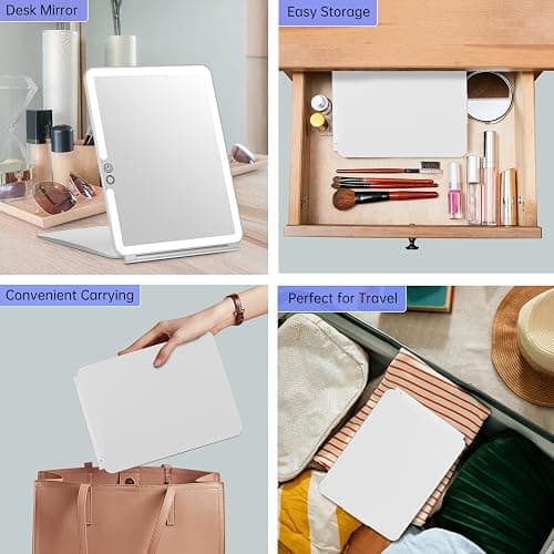 FUNTOUCH Rechargeable Large Travel Makeup Mirror with Lights, 2500mAh 10x7.5 Portable Lighted Makeup Mirror with 3 Color Lights, Dimming Folding Light Up Travel Mirrors with 10X Magnifying Mirror thumbnail 8
