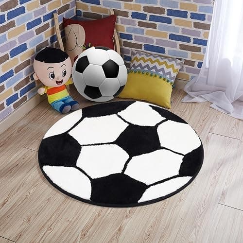 JeogYong Soccer Rug, Soft and Comfy Sports Themed Round Area Rugs Bedroom Living Room Carpet Kitchen Mat Bath Rugs for Bathroom, Soccer Themed Room Decor for Kids Bedroom Men Cave - Soccer Ball thumbnail 5
