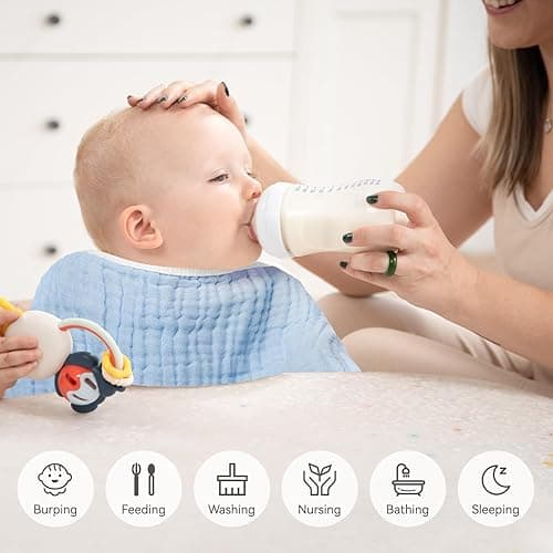 Synrroe Burp Cloths Large, Muslin Burp Cloths for Baby Girls and Boys, Pack of 10 Extra Absorbent and Soft Muslin, 6 Layers 20 by 10 Inches 100% Cotton (Blue 10 Pack) thumbnail 5