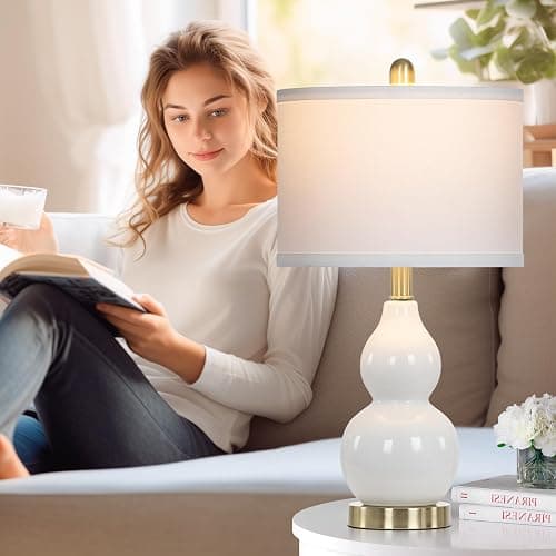 Rinweey Double Gourd Ceramic Table Lamps Set of 2, Modern White Bedside Lamps for Night Stand, Contemporary Nightstand Lamps for Bedroom Living Room (Bulb Included) thumbnail 6