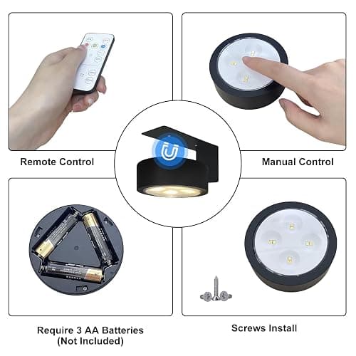 3-Pack Battery Operated Picture Light Magnetic Painting Light with 3 Lighting Modes,Remote and Dimmable Timer Art Display Light for Picture Artworking Frame Portrait,Wireless Wall Decor Puck Lights thumbnail 6
