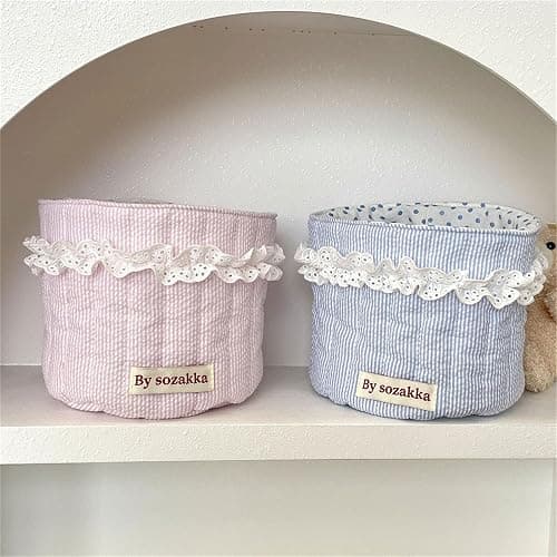 TENYELE Korean Styles Fabric Desktop Storage Basket For Organizing Small Items And Enhancing Your Workspaces Aesthetics thumbnail 6