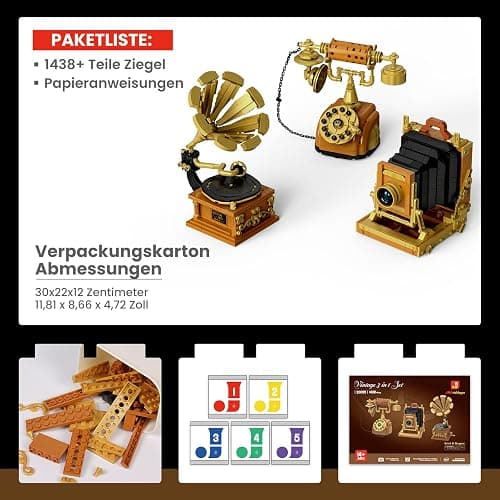JMBricklayer Camera Telephone Record Player Building Block Sets for Adults, Retro 3 in 1 Set Building Toy 20039, Vintage Display Model Kit for Office Room Decor Collectible Gift for Adult Men Kids 14+ thumbnail 7