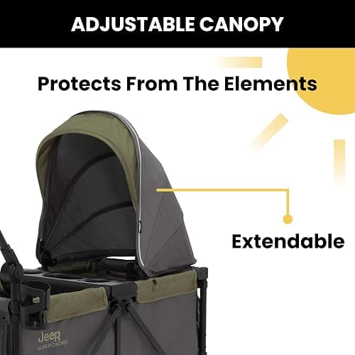 Jeep Sport All-Terrain Stroller Wagon by Delta Children - Includes Canopy, Parent Organizer, Adjustable Handlebar, Snack Tray & Cup Holders, Grey/Olive Green thumbnail 6
