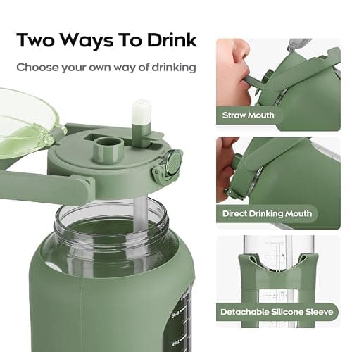 chunmo 74 oz Glass Water Bolttles with Straw Large Motivational Water Bottle with Time Marker Sports Water Bottles with Silicone Sleeve and Handle Lid 2.2L Water Jug for Gym Workout thumbnail 3