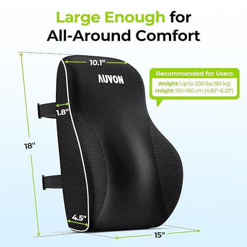 AUVON Lumbar Support Pillow for Office Chair with Patented Bulge for Lower Back Support, Ergonomic Office Home Essentials Improve Posture, Memory Foam Chair Cushion with Straps for Home, Office, Car thumbnail 7