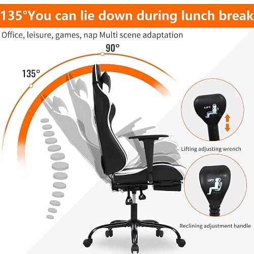 High Back PU Leather Gaming Chair with Headrest & Lumbar Support, Height Adjustable Wide Seat Gamer Chair for Adults, Game Chair with Footrest & Armrest thumbnail 4
