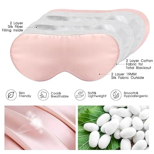 SILKTALE Mulberry Silk Blackout Adjustable Sleep Eye Mask for Men/Women Travel Plane,Blush Pink thumbnail 2