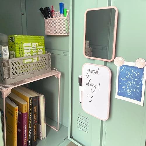 Svartur Pink Locker Accessories with Locker Shelf, Magnetic Mirror, Magnetic Pen Holder, Magnetic Small Whiteboard, Back to School Essentials Locker Decorations, 7 Piece Locker Organizer for Work thumbnail 2