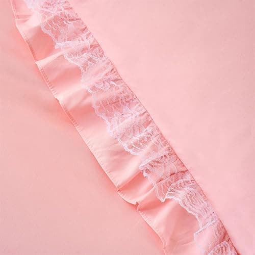 MOOWOO Chic Ruffle Lace Comforter Set -Girl Pink Bedding-2 Piece Twin Bed Quilt -Aesthetic Bedding,Ultra Soft and Durable,Fluffy Bed Comforter Sets for All Season thumbnail 5